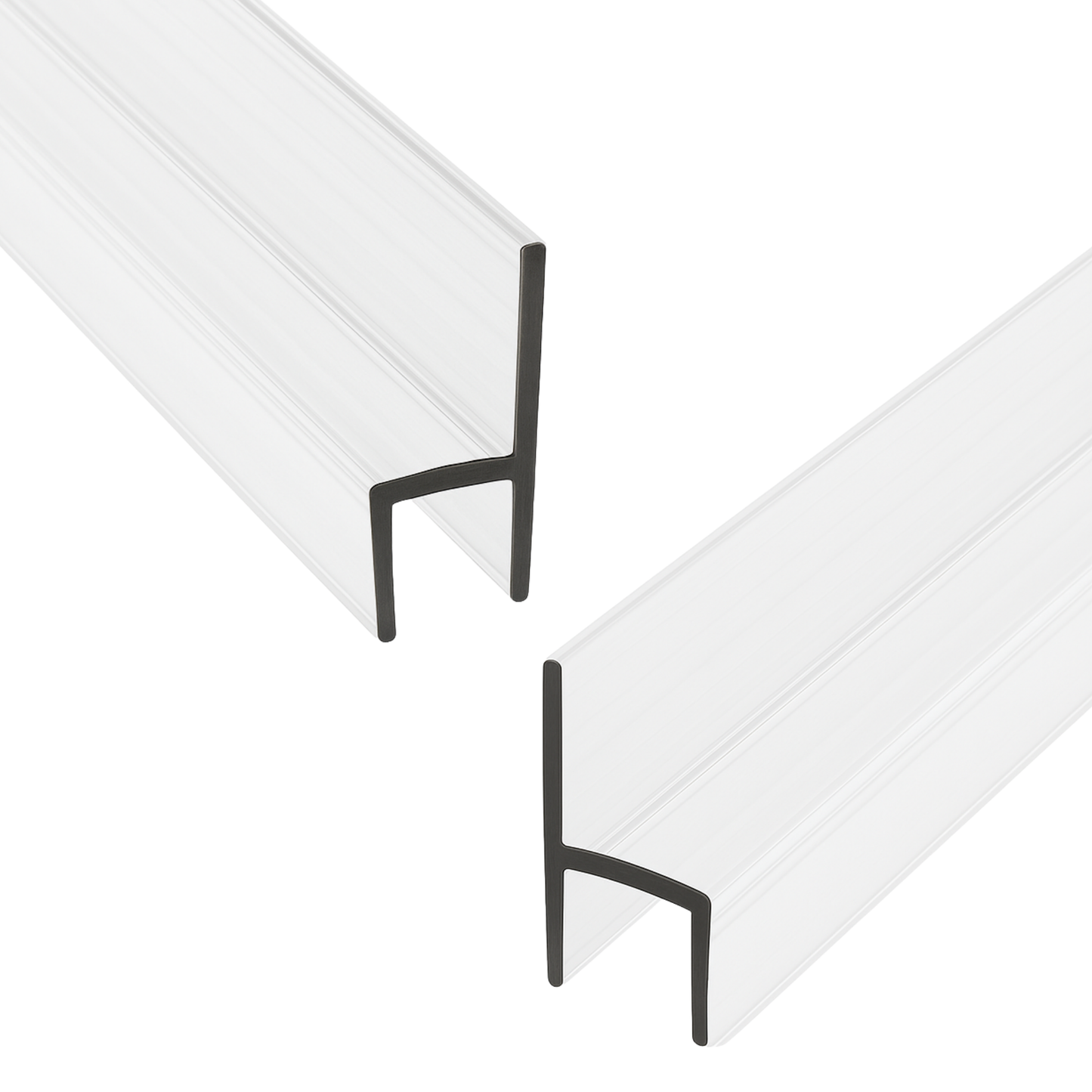 CBW Frameless Shower Door Side Seal Strip H-Type 180 Degree 72'' Length, Clear (3/8'' Glass)