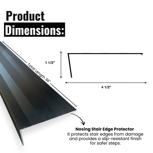 Black Aluminum Stair Nosing 36" length – Heavy-Duty Stair Edge Protector, Non-Slip Stair Nose Molding, Scratch-Resistant Stair Sill Trim for Safety & Durability