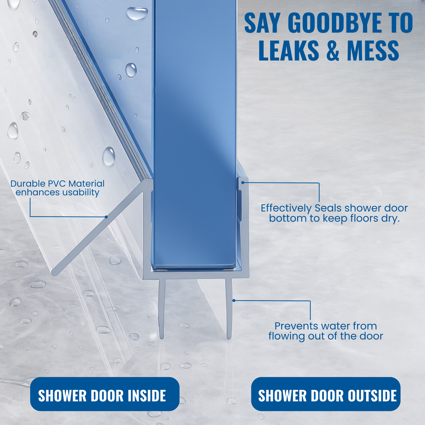 KC Hardware Frameless Shower Door Bottom Seal Strip with Drip Rail - Shower Door Seal Sweep for 1/2 Inch(10 -12mm) Thick Glass- Acts as a Leak Guard to Prevent Water Leaks- 39 Inch- Ultra Clear