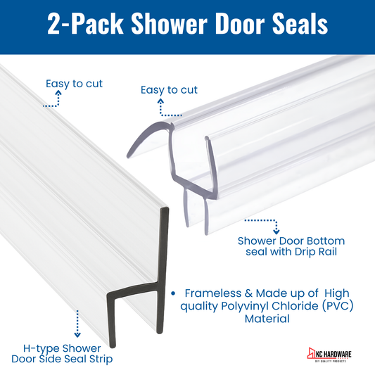 Frameless Shower Door Kit Side H 72'' + Bottom Seals Strips with Drip Rail 40''- Ultimate Kit for Shower Leaks (1/4'' Thickness (6mm)) Clear