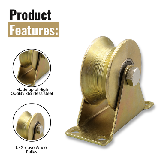 KC Hardware Stainless Steel U-Groove Wheel Pulley, Sliding Gate Rollers with Brackets, Rolling Gate Wheels, Heavy Duty Rigid Rollers for Inverted Track- 2 Inch, Load Capacity 660 LB, Pack of 8