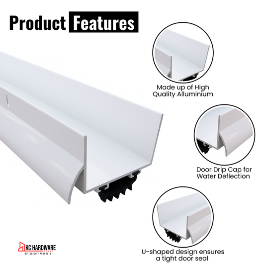 KC Hardware Aluminum U Shaped Door Bottom Sweep with Door Drip Cap| Weather Stripping Door Seal Bottom for Front Door Bottom| Under Door Seal for Exterior Doors|1 3/4" Width