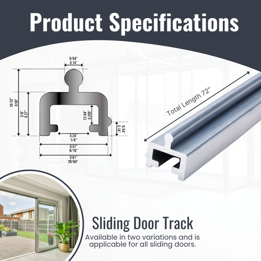 Stainless Steel Sliding Screen Door Track – Heavy-Duty Steel Bottom Track Replacement for Patio and Exterior Doors, Sliding Door Repair Rail- Silvery Finish