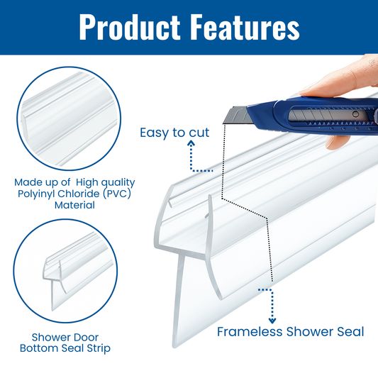 KC Hardware 47 Inch Frameless Clear Door Bottom Seal with Wipe, Shower Door Sweep for 3/8 Inch (8-10mm) Glass- Stops Water Leakage and Shower Leaks